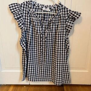 NWT Vineyard Vines Navy and White Checkered Ruffle Blouse